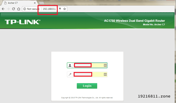 192.168.0.1 TP-Link Router Login Screen